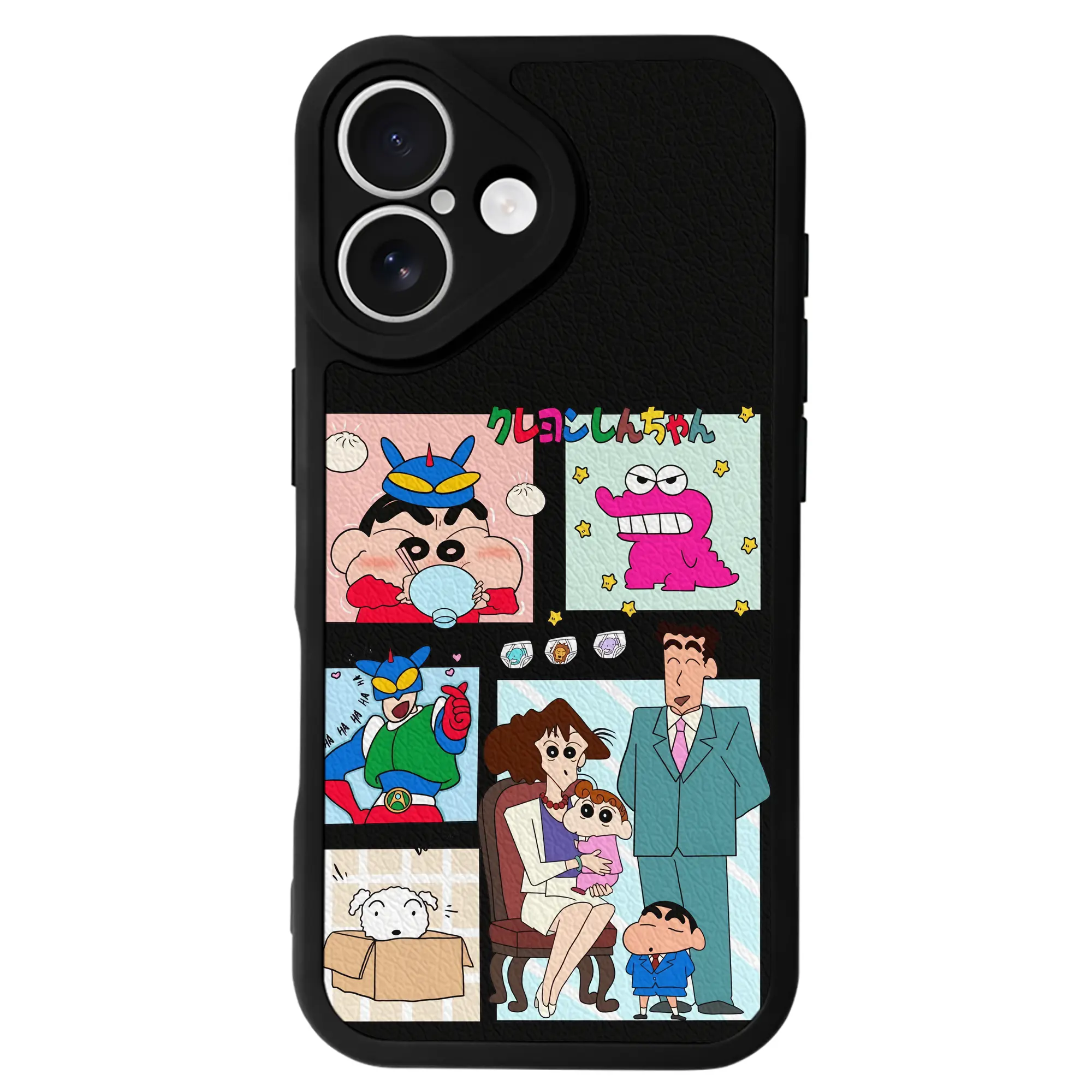 クレヨンしんちゃん グッズ 野原 ひろし - IPhone 16シリーズ対応 ・ シリコンスマホケース ・ レザー調 ・ 高精度フィット ・ 耐衝撃 ・ ワイヤレス充電対応 ・ 精密カット